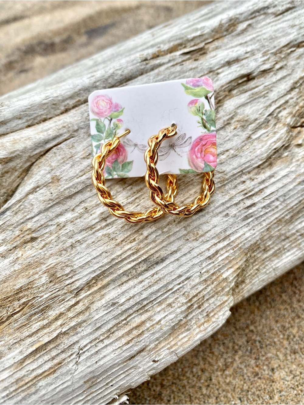 Gold Twisted Rope Hoop boho Earrings w resort vacay vibe